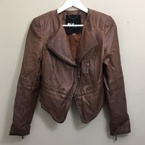 Fillmore Brown Vegan Leather Crop Moto Jacket